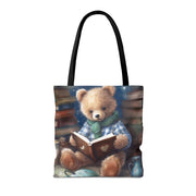 Teddy Bear Reading Tote Bag, Cozy Canvas Book Lover's Gift