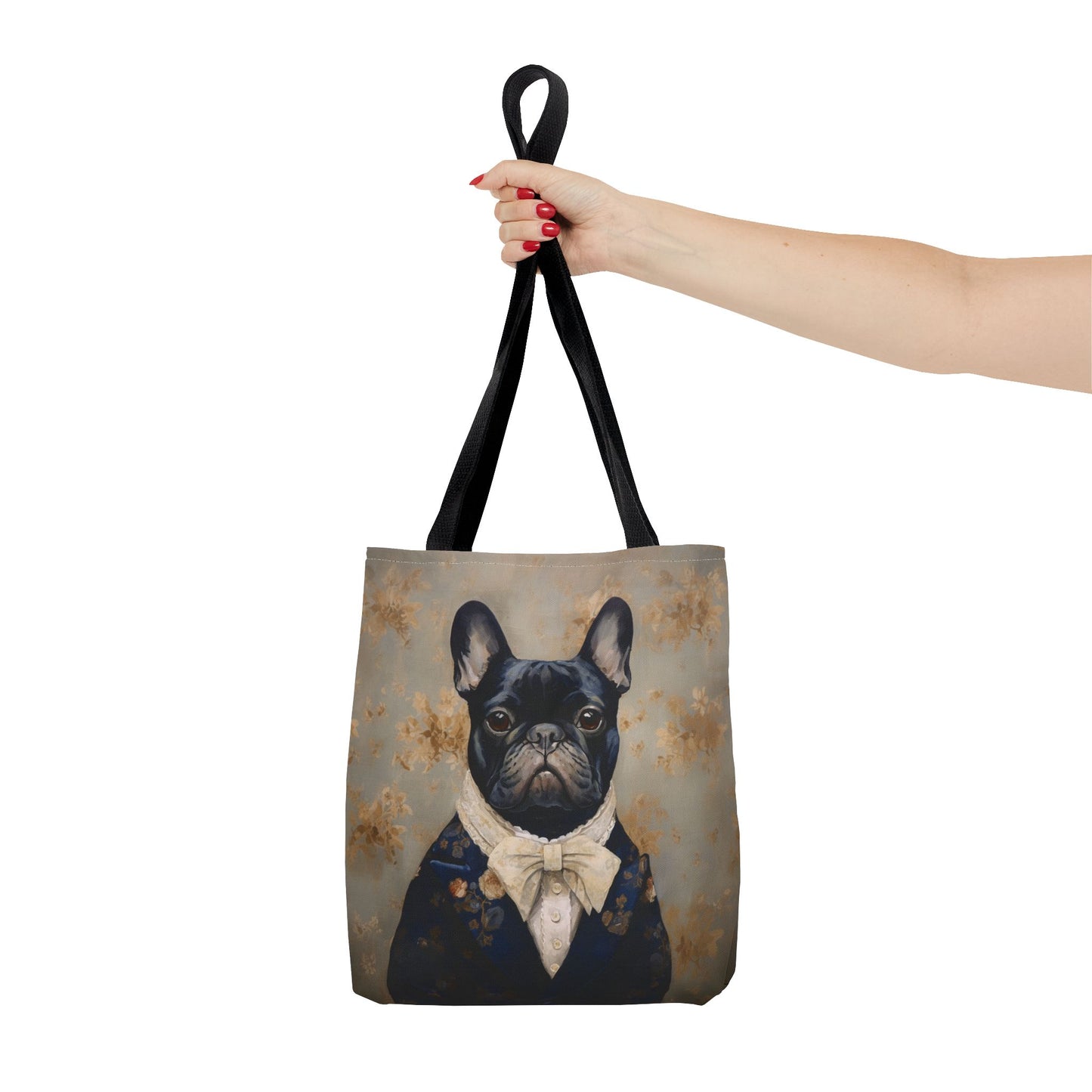 French Bulldog Aristocrat Tote Bag, Vintage Floral Eco Canvas for Dog Lovers