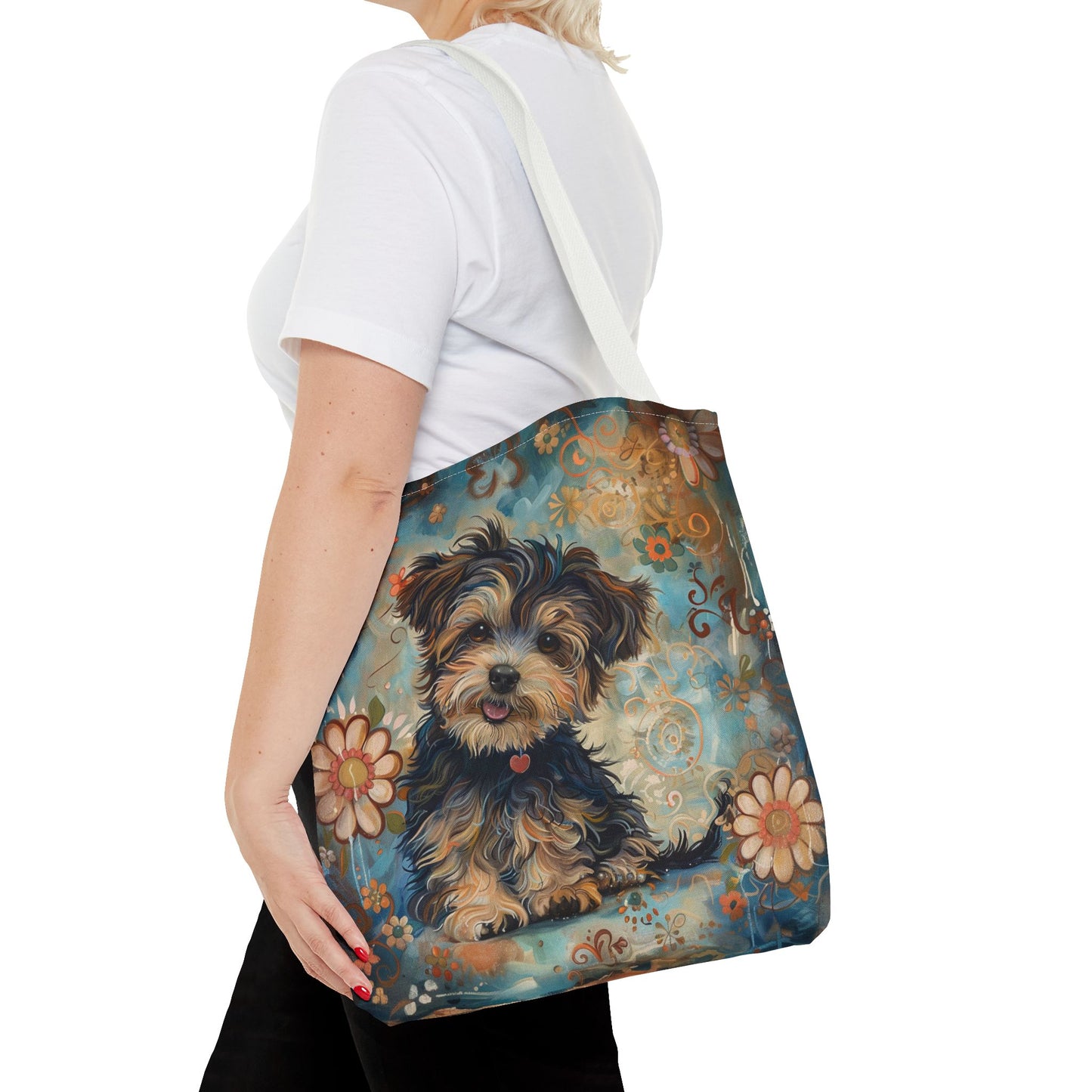 Yorkipoo Floral Charm Tote Bag, Artistic Eco-Friendly Dog Lover Gift