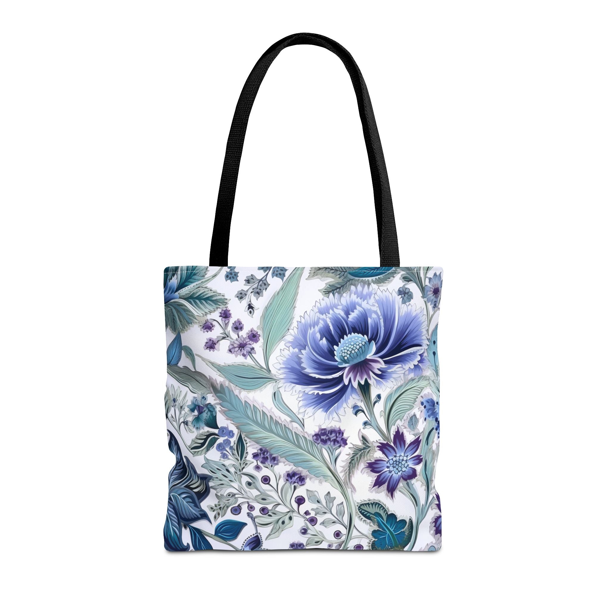 Elegant Blue Blossom Canvas Tote Bag, Eco-Friendly Floral Gift