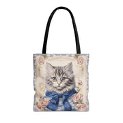 Charming Tabby Cat Tote Bag, Floral Vintage Design for Cat Lovers