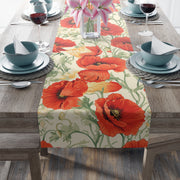 Red Poppy Table Runner | Bright Floral Décor in Red, Green, and Cream (72" or 90")