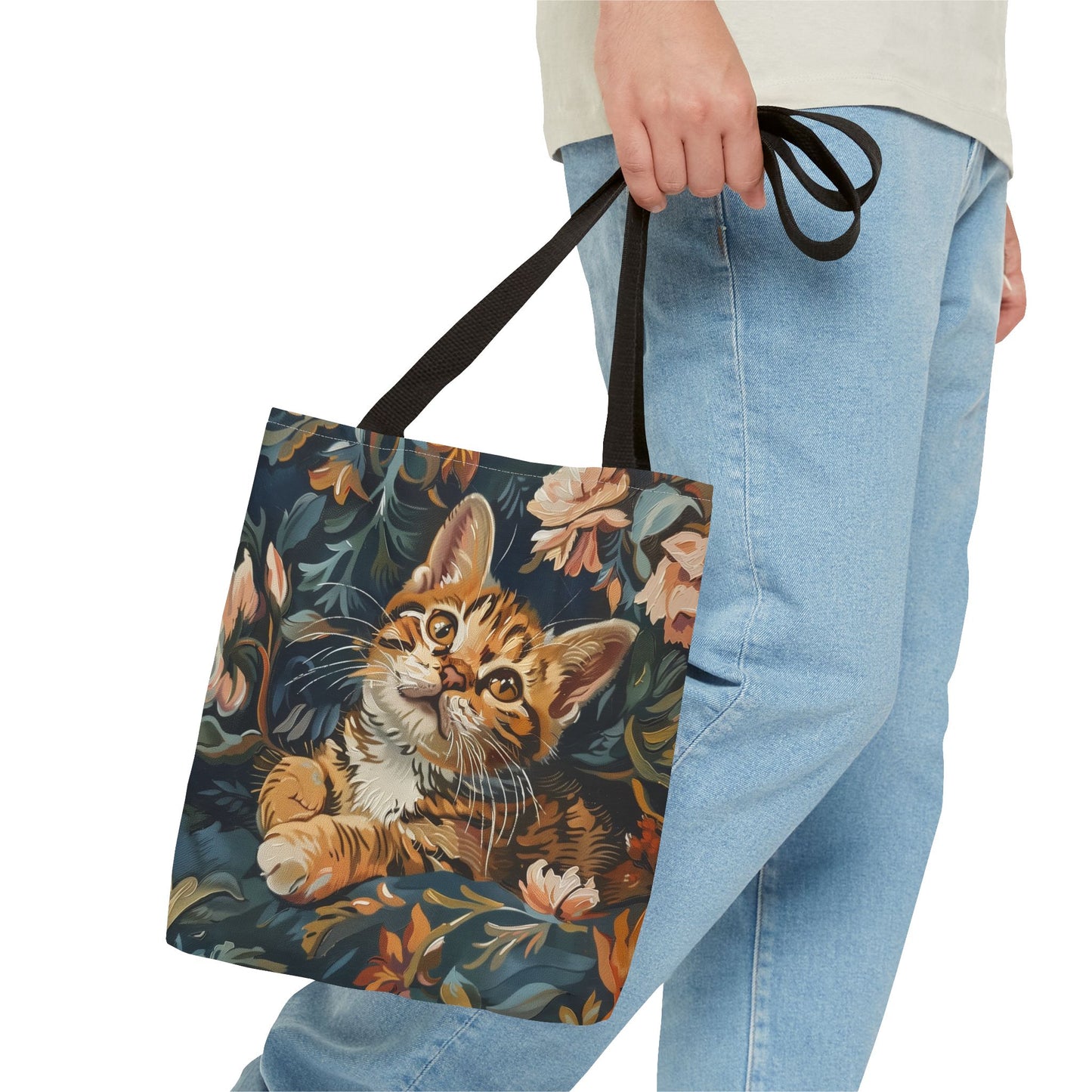 Whimsical Bengal Kitten Canvas Tote Bag, Eco-Friendly Cat Lover Gift