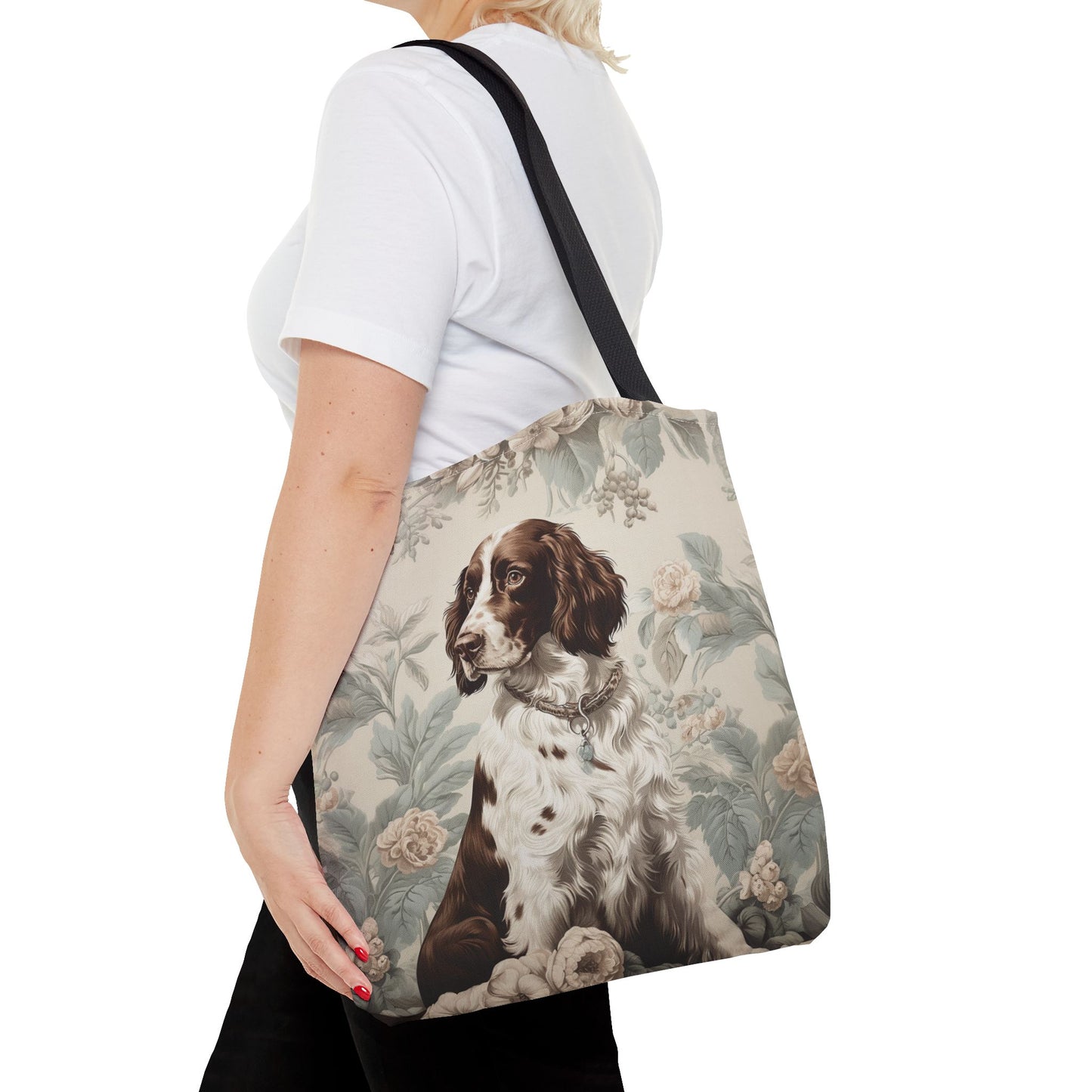 Liver and White Springer Spaniel Tote Bag with Floral Design