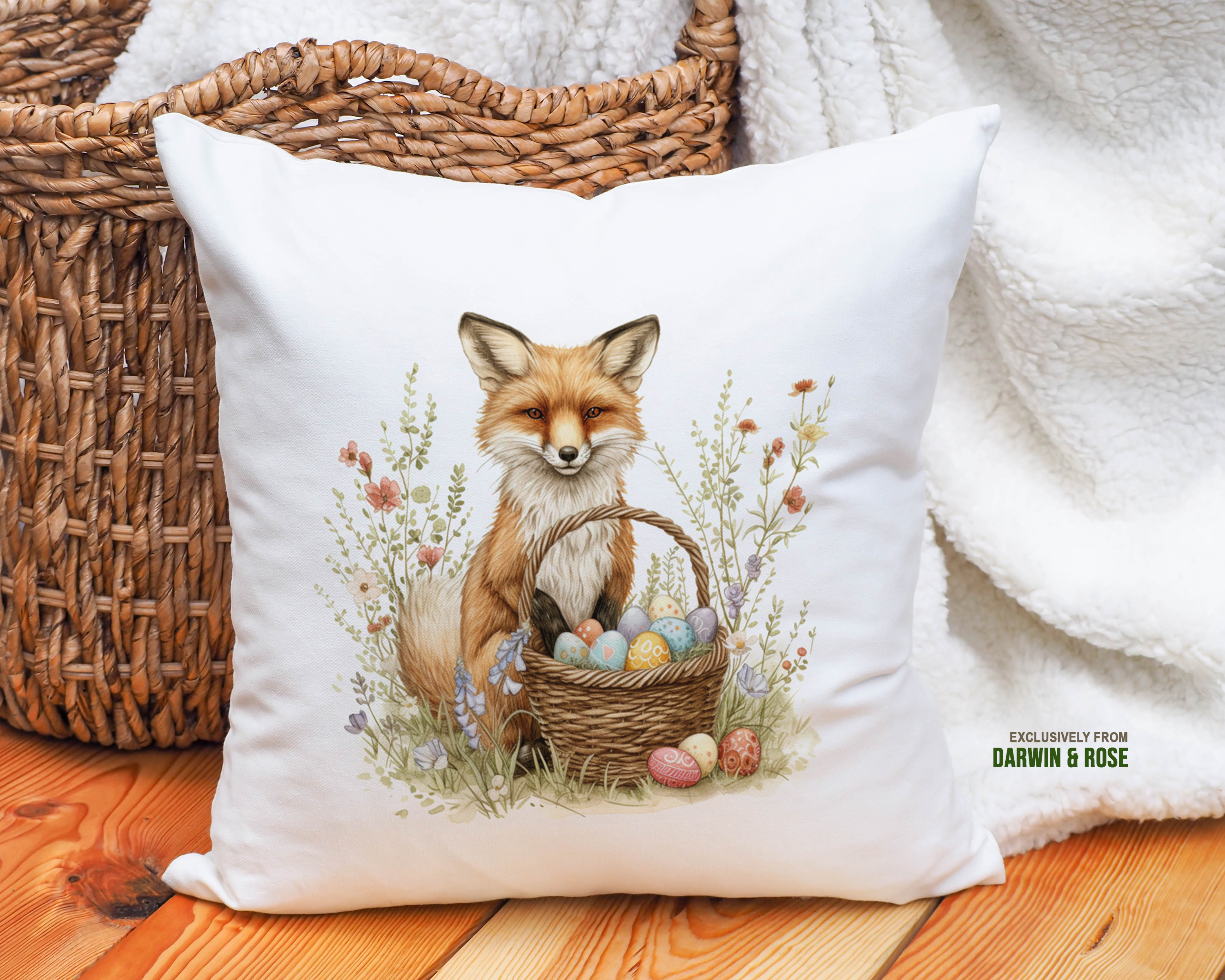 Easter Fox Garden Throw Pillow - Whimsical Spring Decor