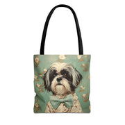 Shih Tzu Chic Tote Bag, Adorable Floral Canvas Market Bag for Dog Lovers