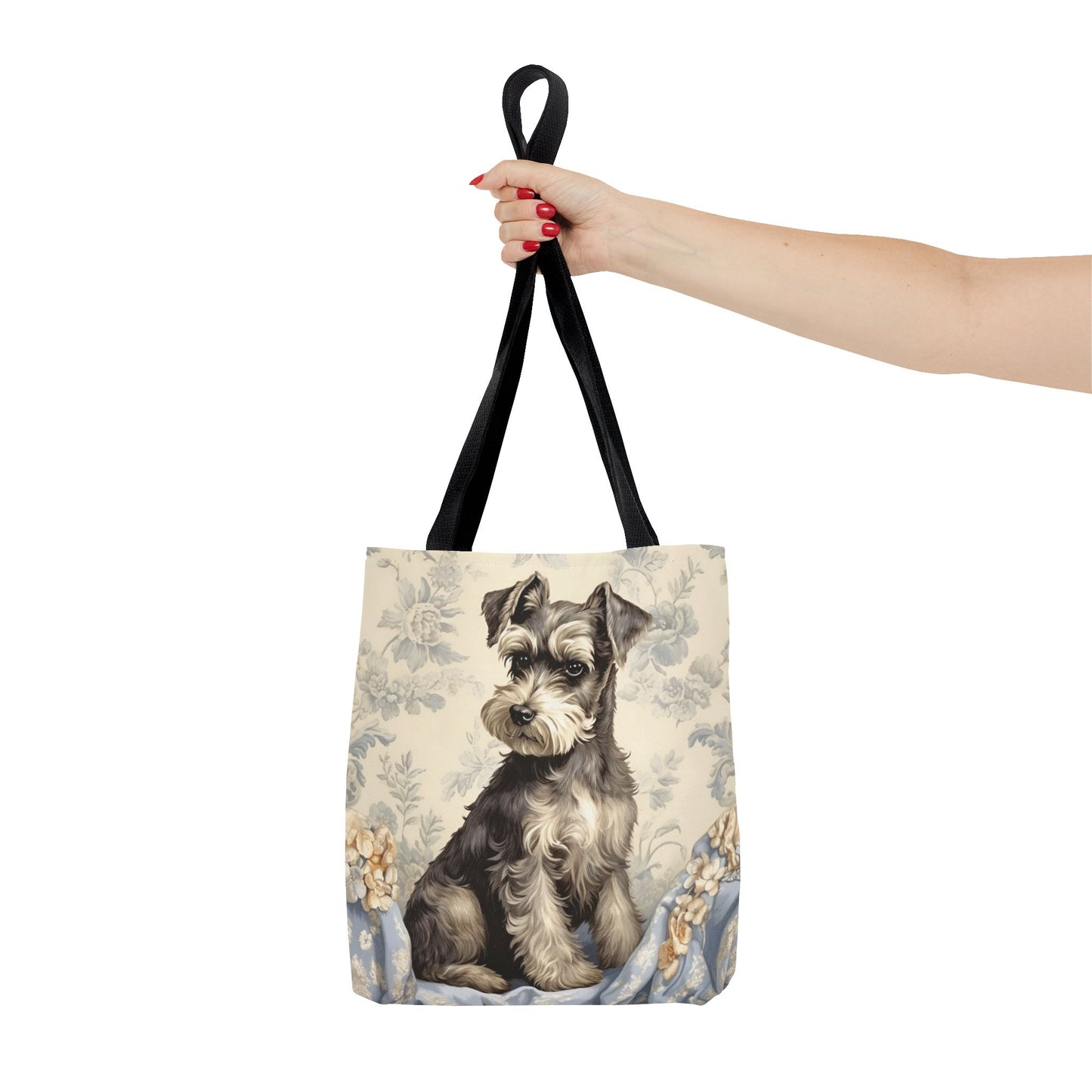 Elegant Miniature Schnauzer Floral Canvas Tote Bag, Perfect Dog Lover Gift