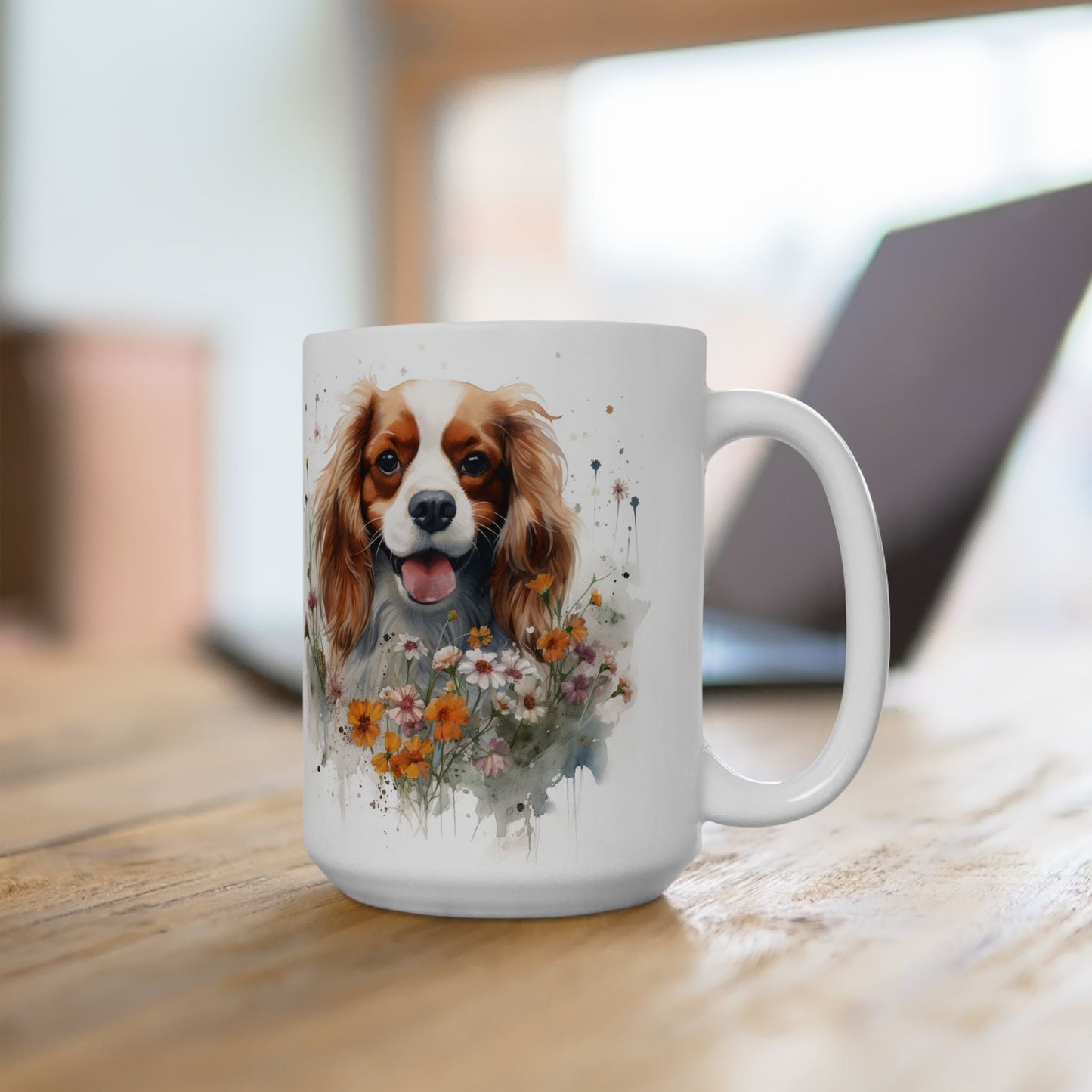 Cavalier King Charles Spaniel Mug – Floral Coffee Cup for Dog Lovers