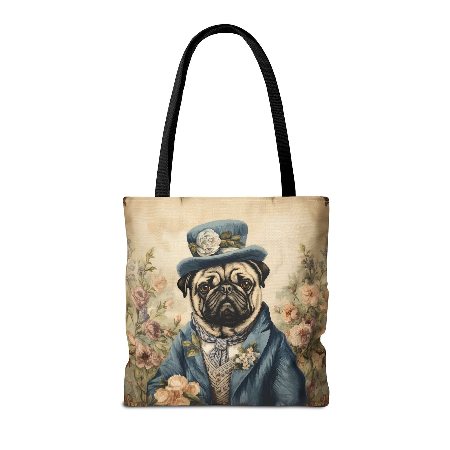 Elegant Pug Aristocrat Tote Bag - Stylish Floral Canvas Shopping Bag