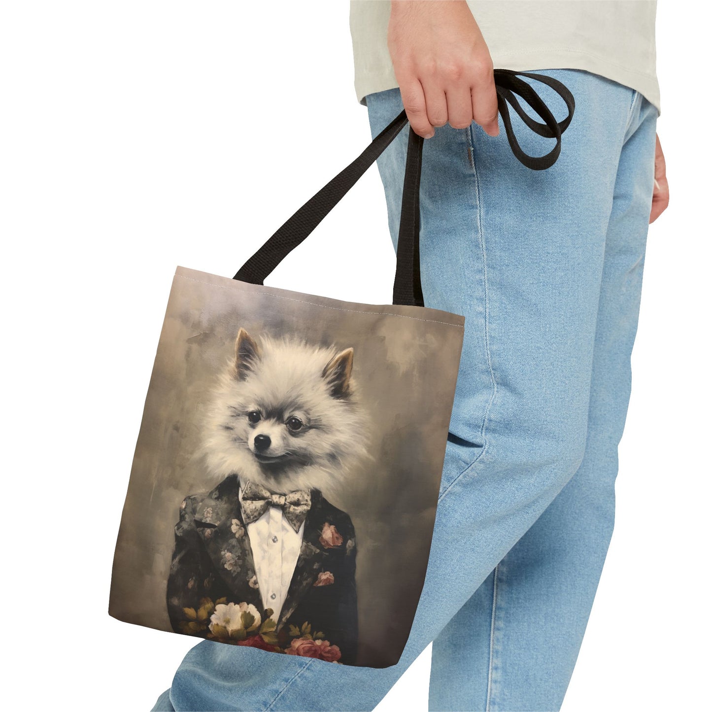 Elegant Pomeranian Portrait Tote Bag, Vintage Art Canvas for Dog Lovers