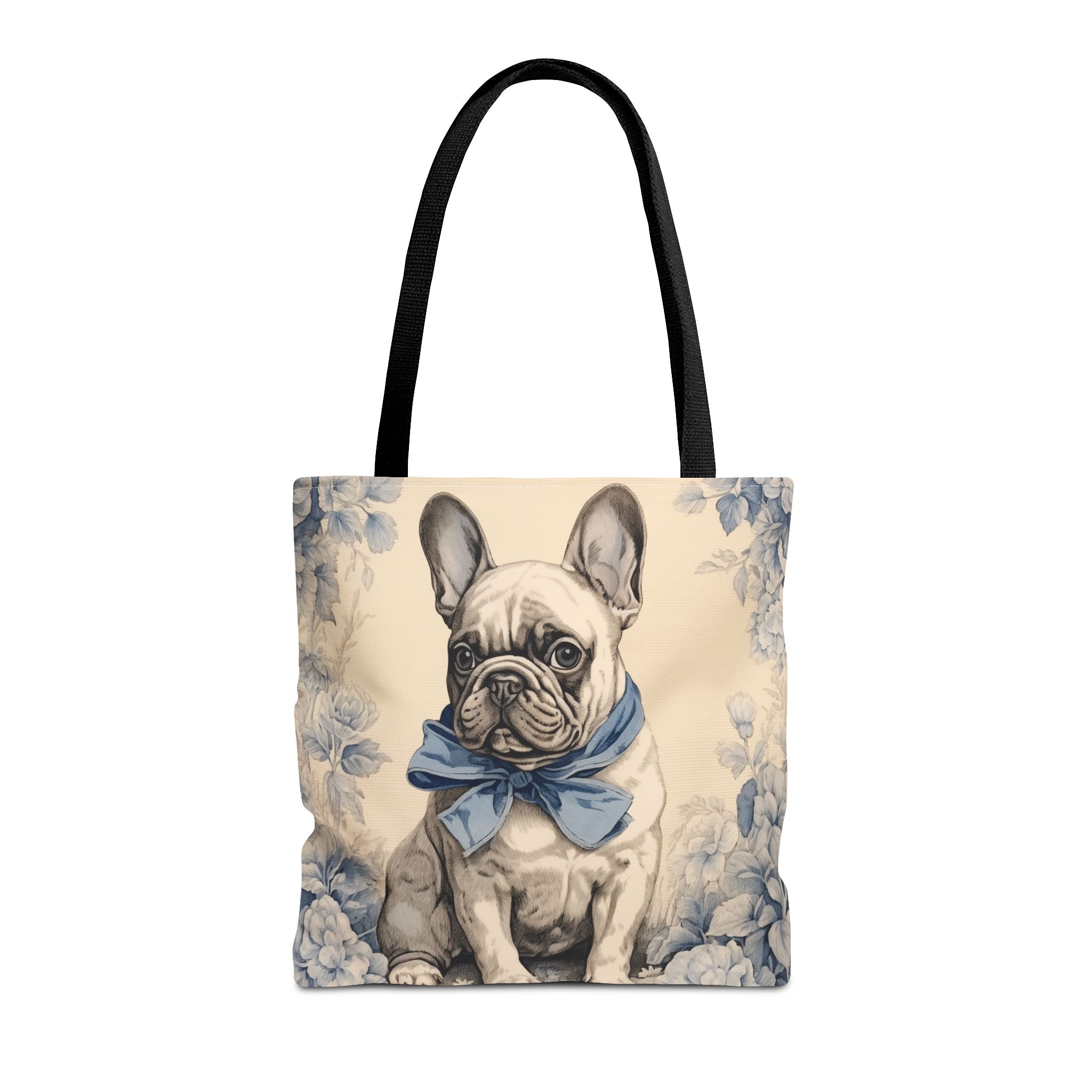 French Bulldog Canvas Tote Bag with Blue Bow, Dog Lover’s Eco Bag