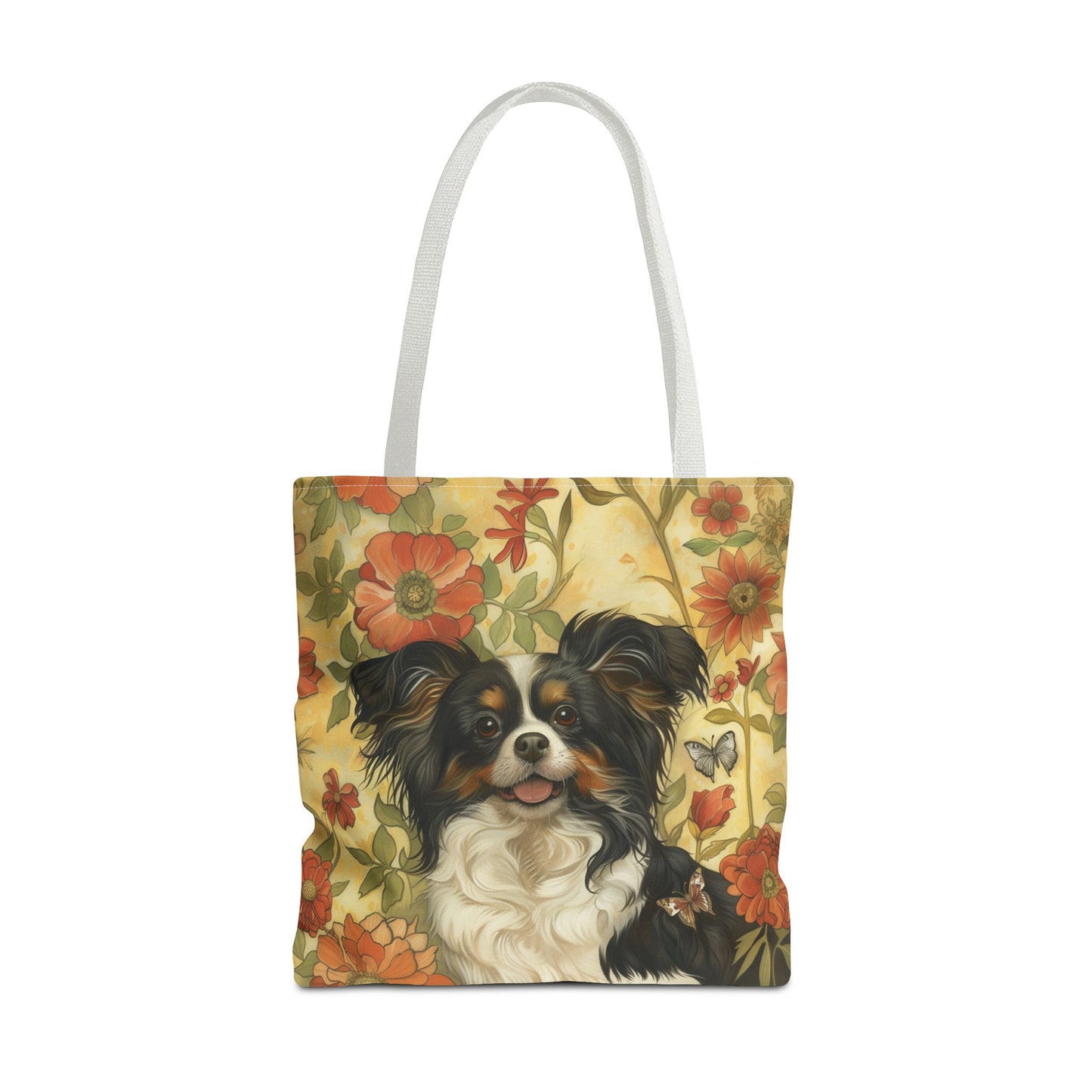 Papillon Dog Floral Canvas Tote Bag, Cute and Eco-Friendly Gift