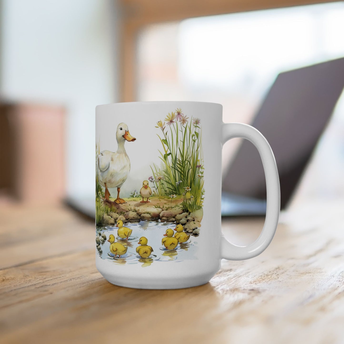 Mother Duck and Ducklings Ceramic Coffee Mug | Charming Pond Scene Gift for Moms