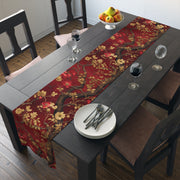 Crimson Blossom Table Runner | Red and Gold Floral Décor (72" or 90")