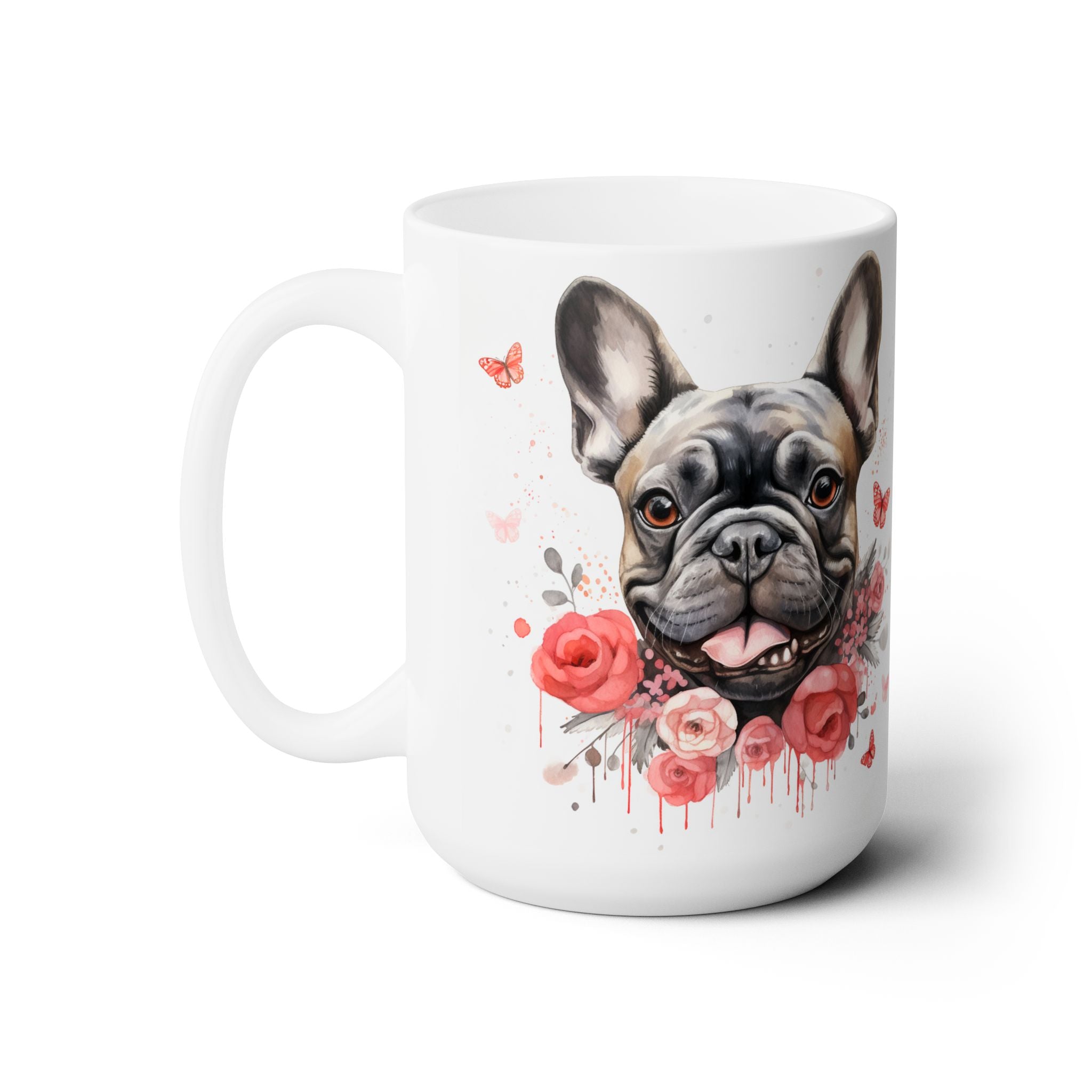 Frenchie Love Mug - Adorable Bulldog with Floral Valentine Design - Darwin & Rose
