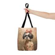 Shih Tzu Floral Charm Tote Bag – Elegant Canvas for Dog Lovers