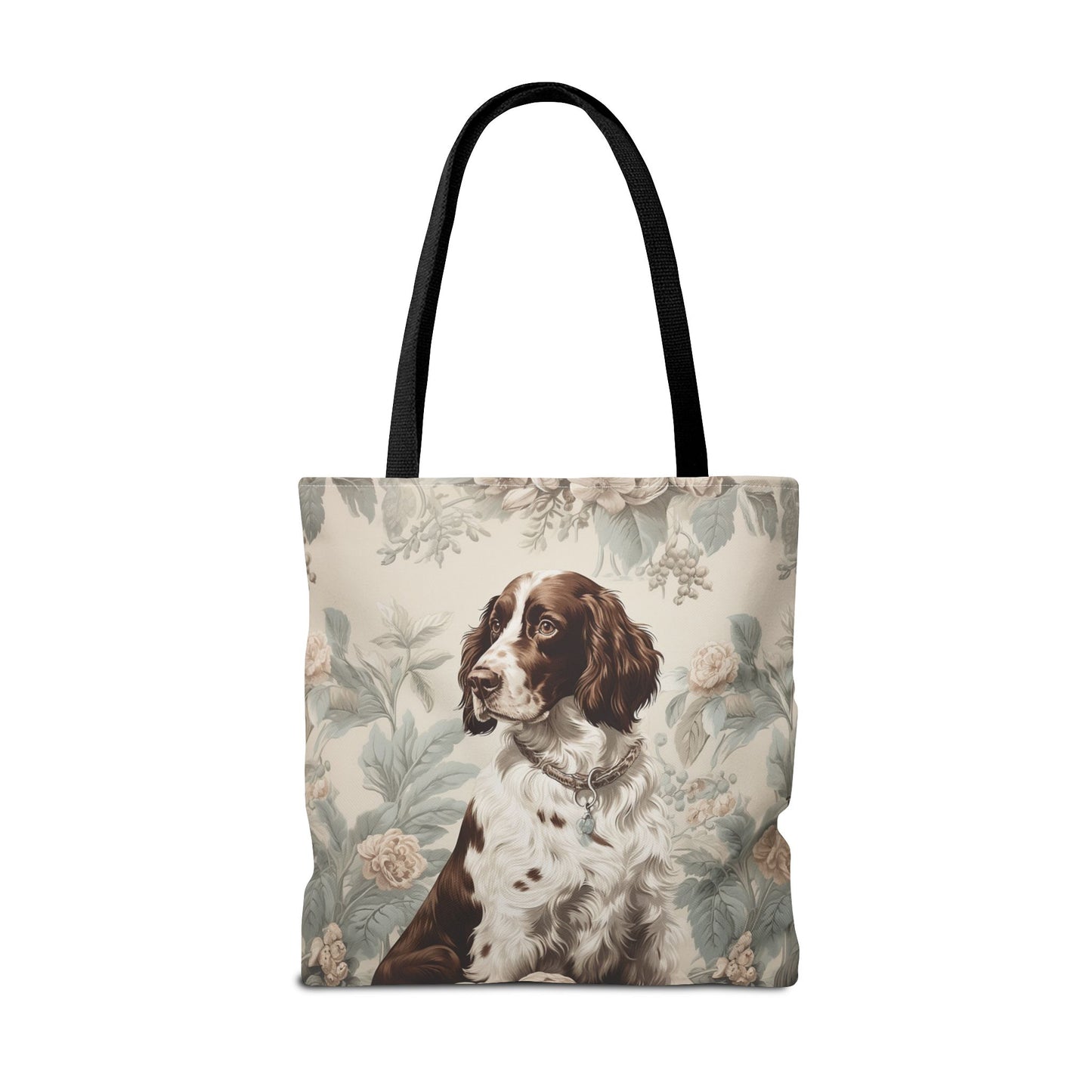 Liver and White Springer Spaniel Tote Bag with Floral Design