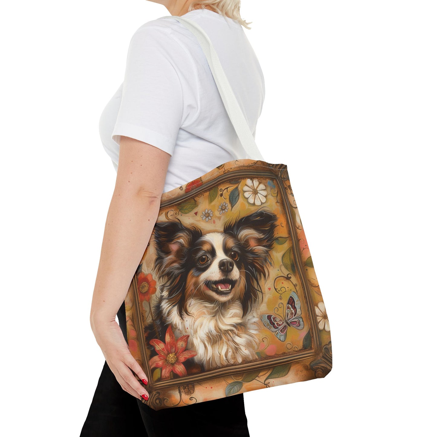 Papillon Butterfly Dreams Tote Bag, Floral Design for Dog Lovers