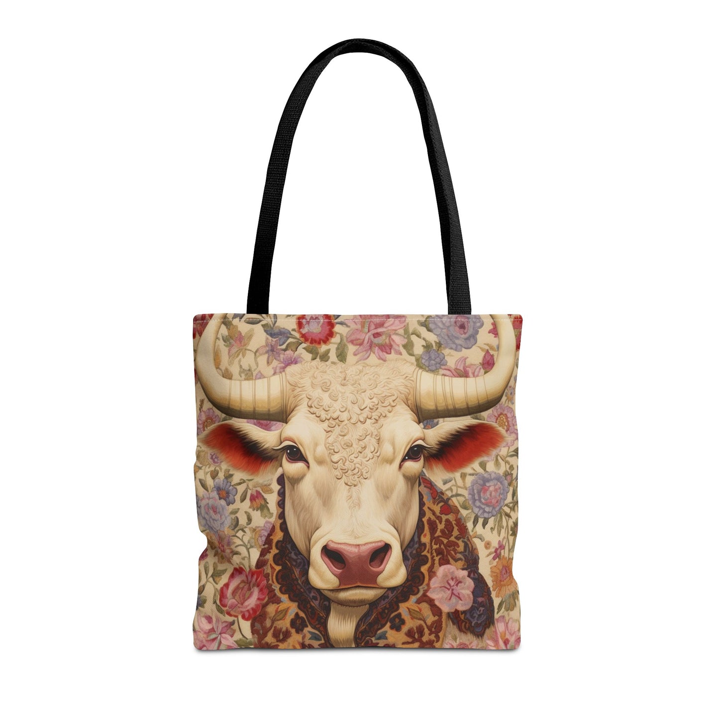 Floral Bull Art Tote Bag - Rustic Eco-Friendly Market Tote