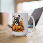 Frenchie Halloween Mug with Pumpkins and Fall Leaves