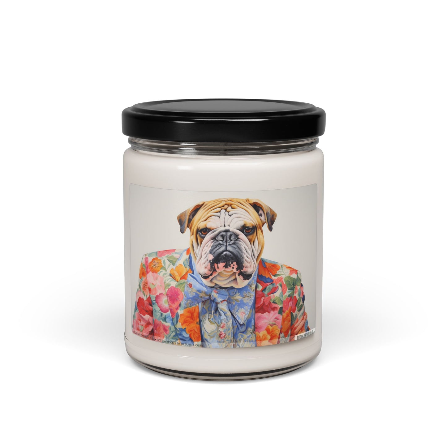 Charming Bulldog Candle – Vintage Floral Design, Dog Lover Gift