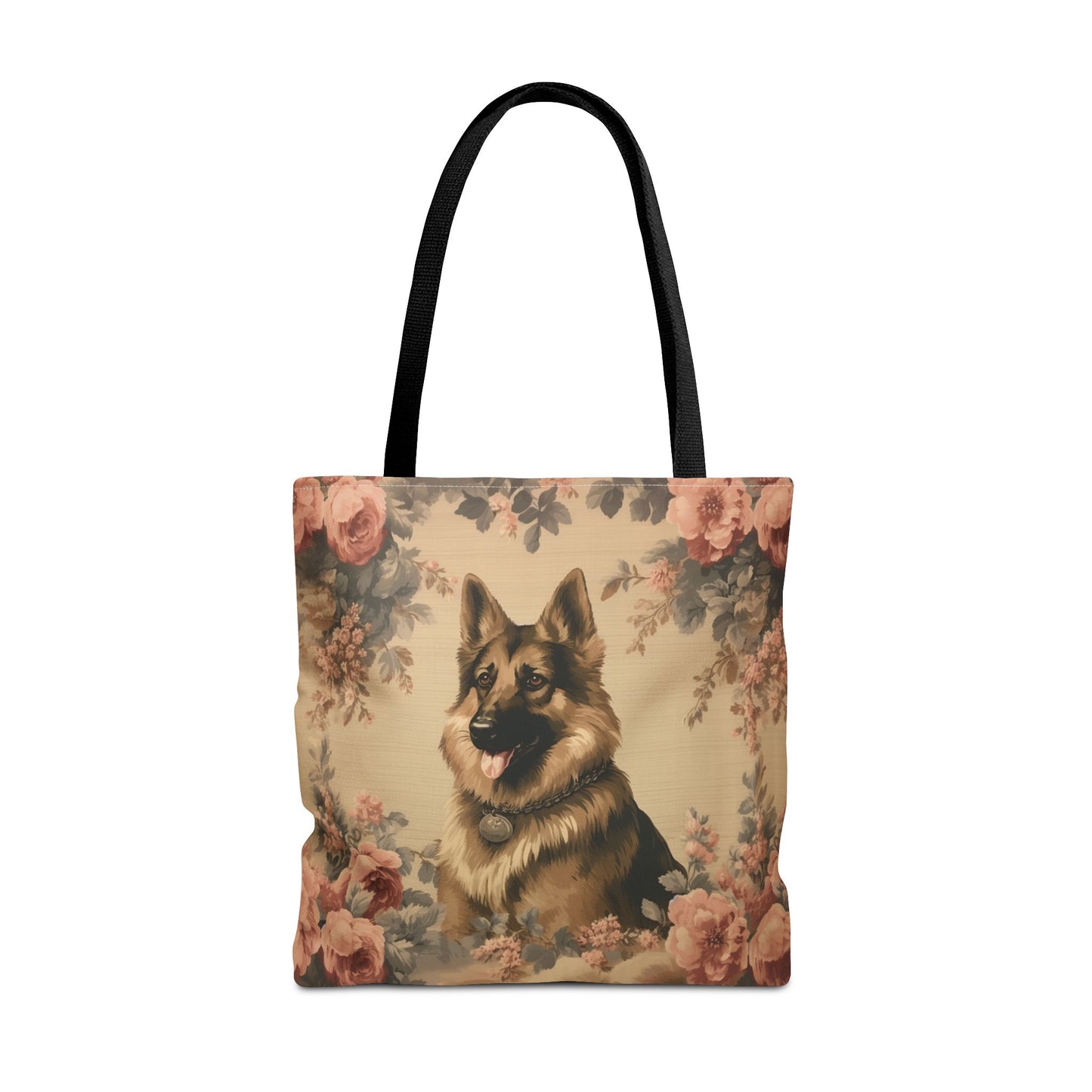 Elegant German Shepherd Floral Tote Bag, Eco-Friendly Canvas Gift