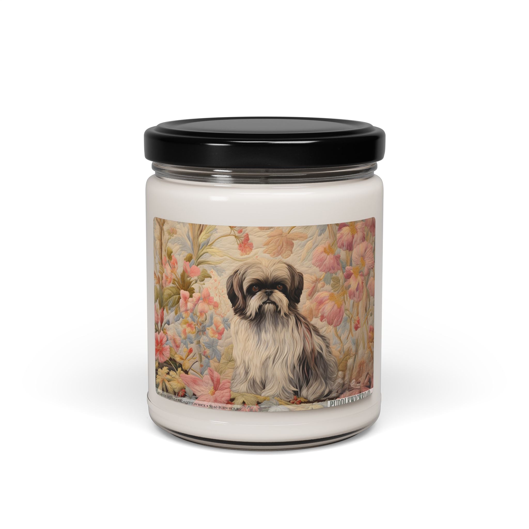 Shih Tzu Floral Soy Candle – Vintage Art Design for Dog Lovers