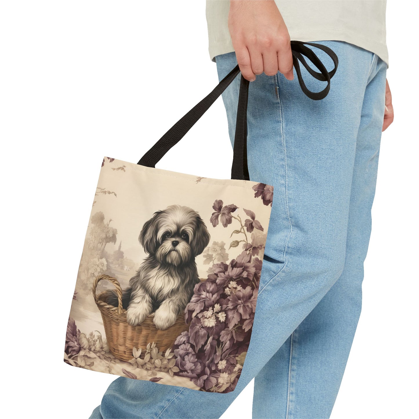 Shih Tzu Floral Garden Tote Bag, Eco-Friendly Pet Lover Gift