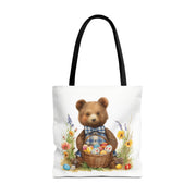 Easter Bear Tote Bag with Festive Floral and Egg Design