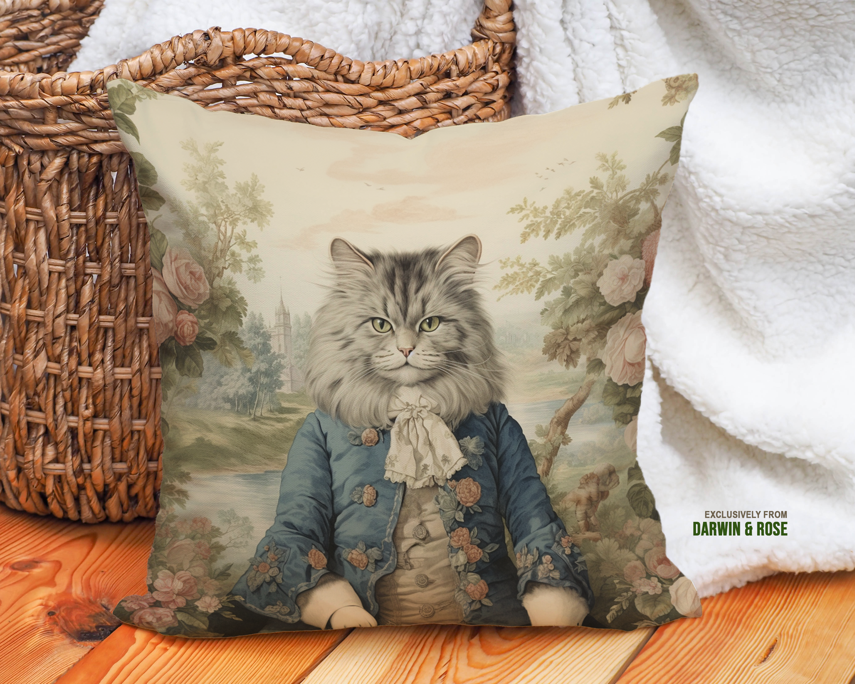 Regal Victorian Siberian Cat Throw Pillow – Vintage Boho Décor