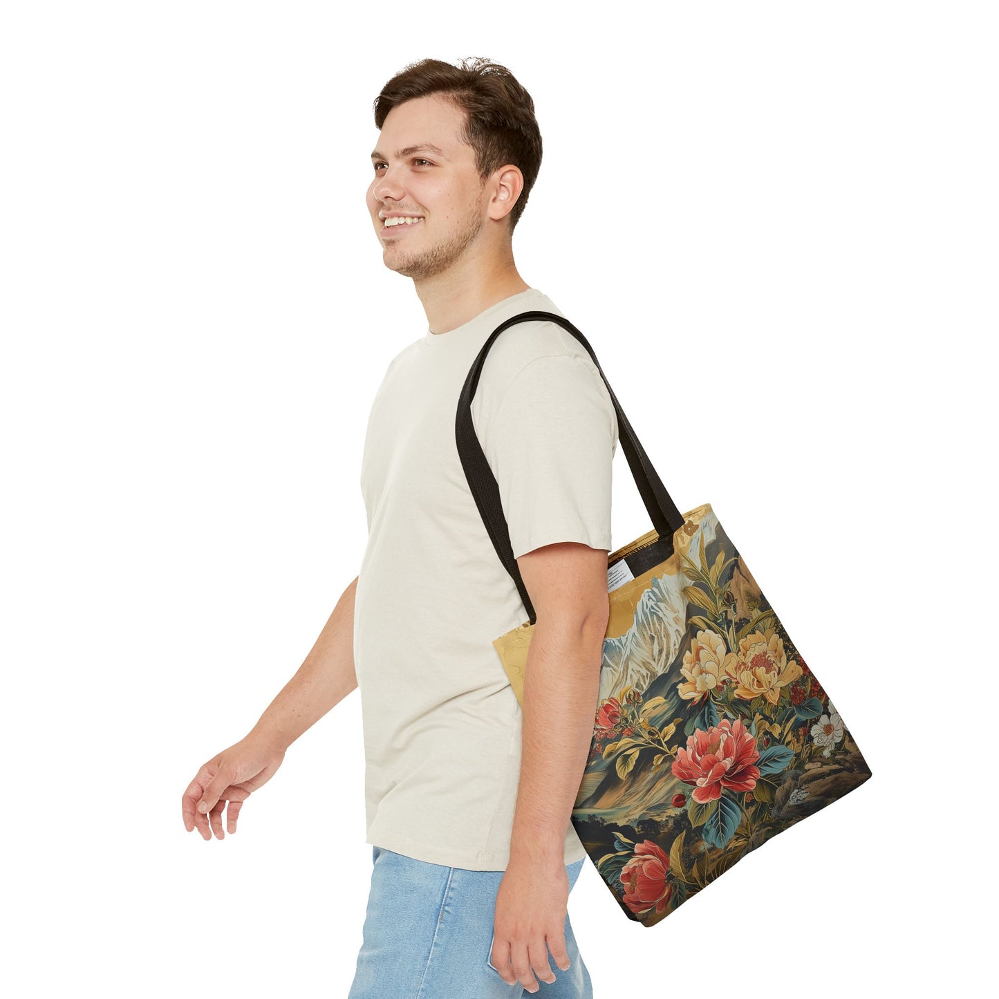 Floral Mountain Majesty Tote Bag, Eco-Friendly Scenic Canvas Gift