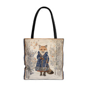 Winter Fox Meadow Tote Bag, Elegant Eco-Friendly Canvas for Nature Lovers