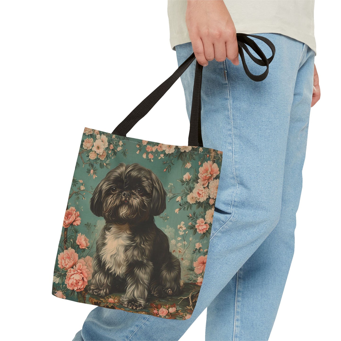 Shih Tzu Elegance Floral Tote Bag – Artistic Dog Lover’s Delight