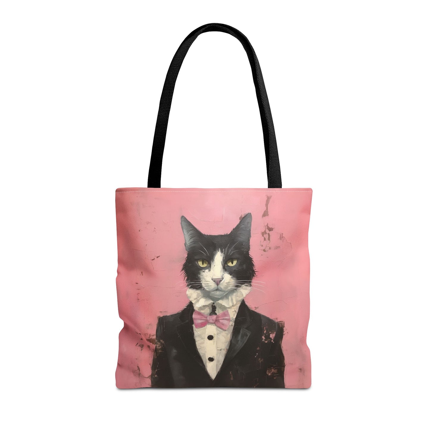 Elegant Tuxedo Cat Canvas Tote Bag – Chic Pink Design for Cat Lovers