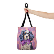 Cavalier King Charles Spaniel Canvas Tote Bag with Artistic Bow Design