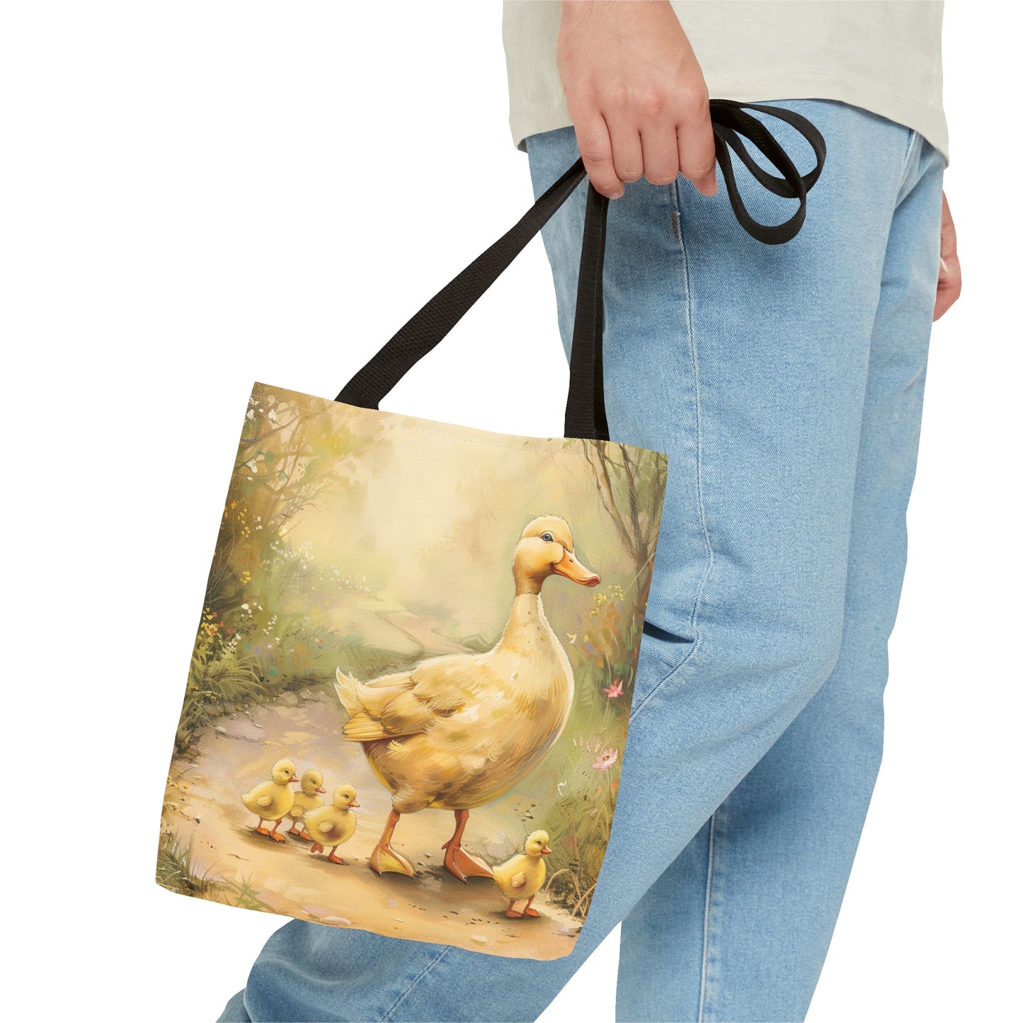 Charming Yellow Ducklings Canvas Tote Bag, Eco-Friendly Market Companion