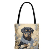 Elegant Rottweiler Tote Bag – Floral Canvas Design, Perfect Gift