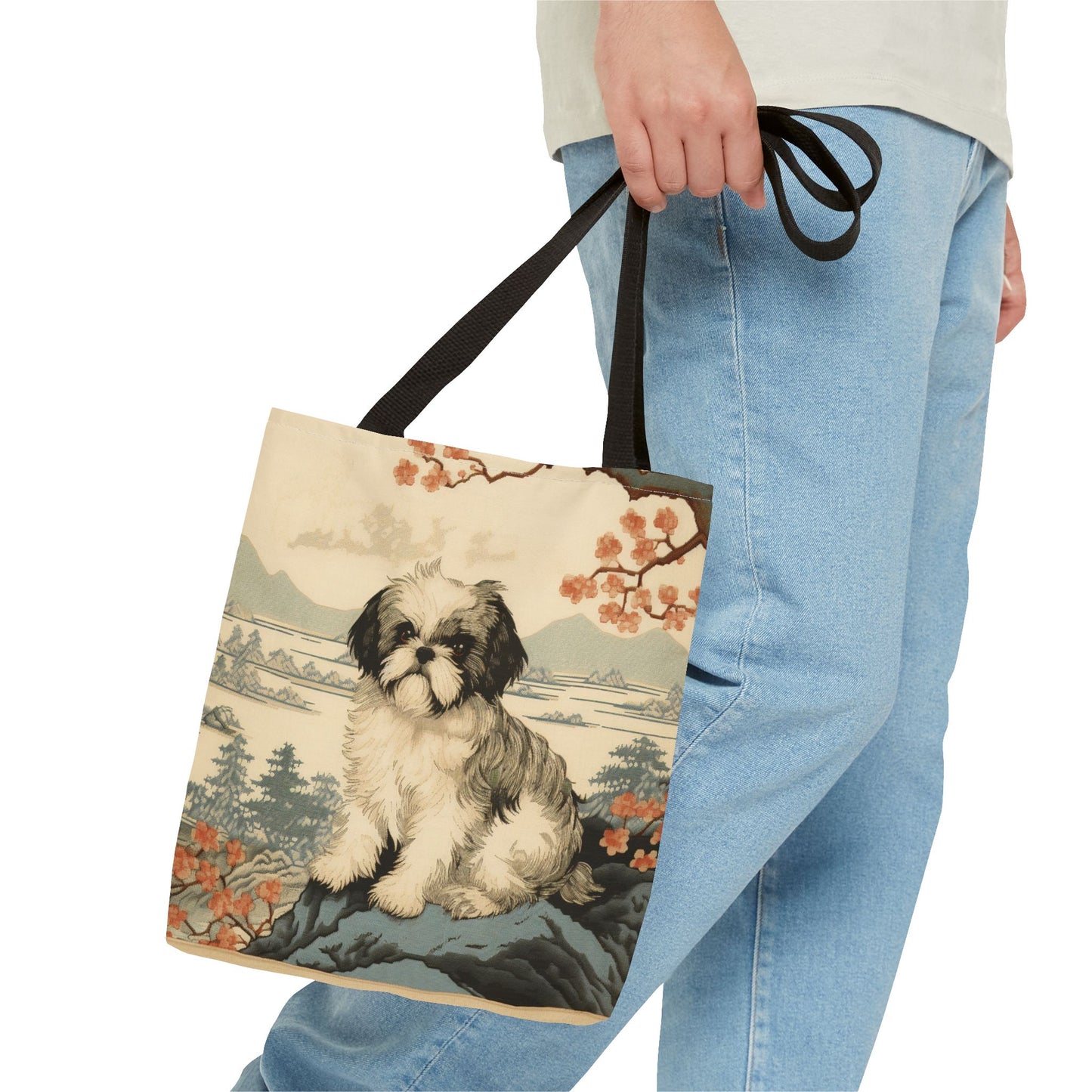 Shih Tzu Cherry Blossom Canvas Tote Bag for Dog Lovers