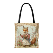 Easter Fox Tote Bag with Tulip Garden, Eco-Friendly Market Bag