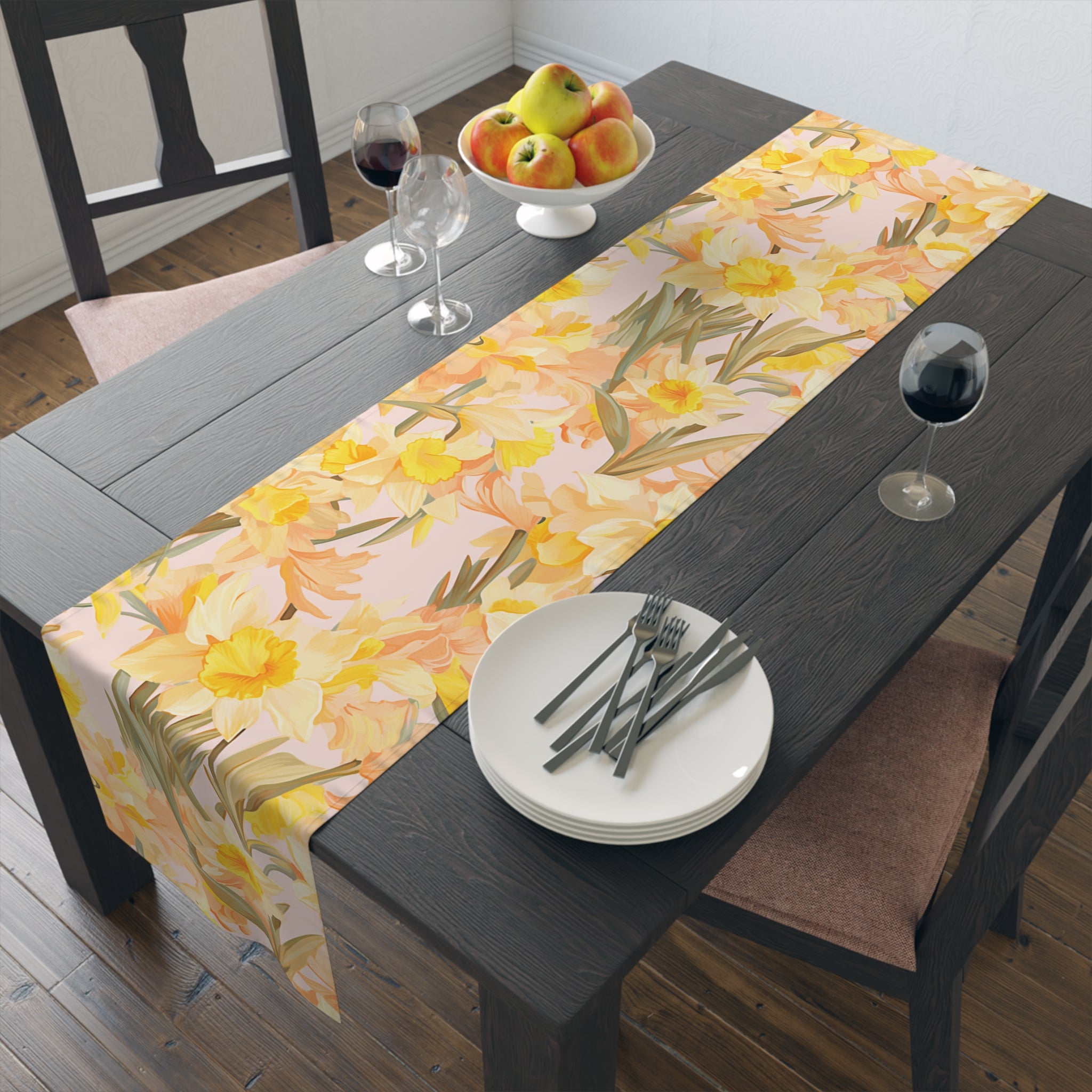 Daffodil & Peach Lily Table Runner | Floral Spring Décor (72" or 90")