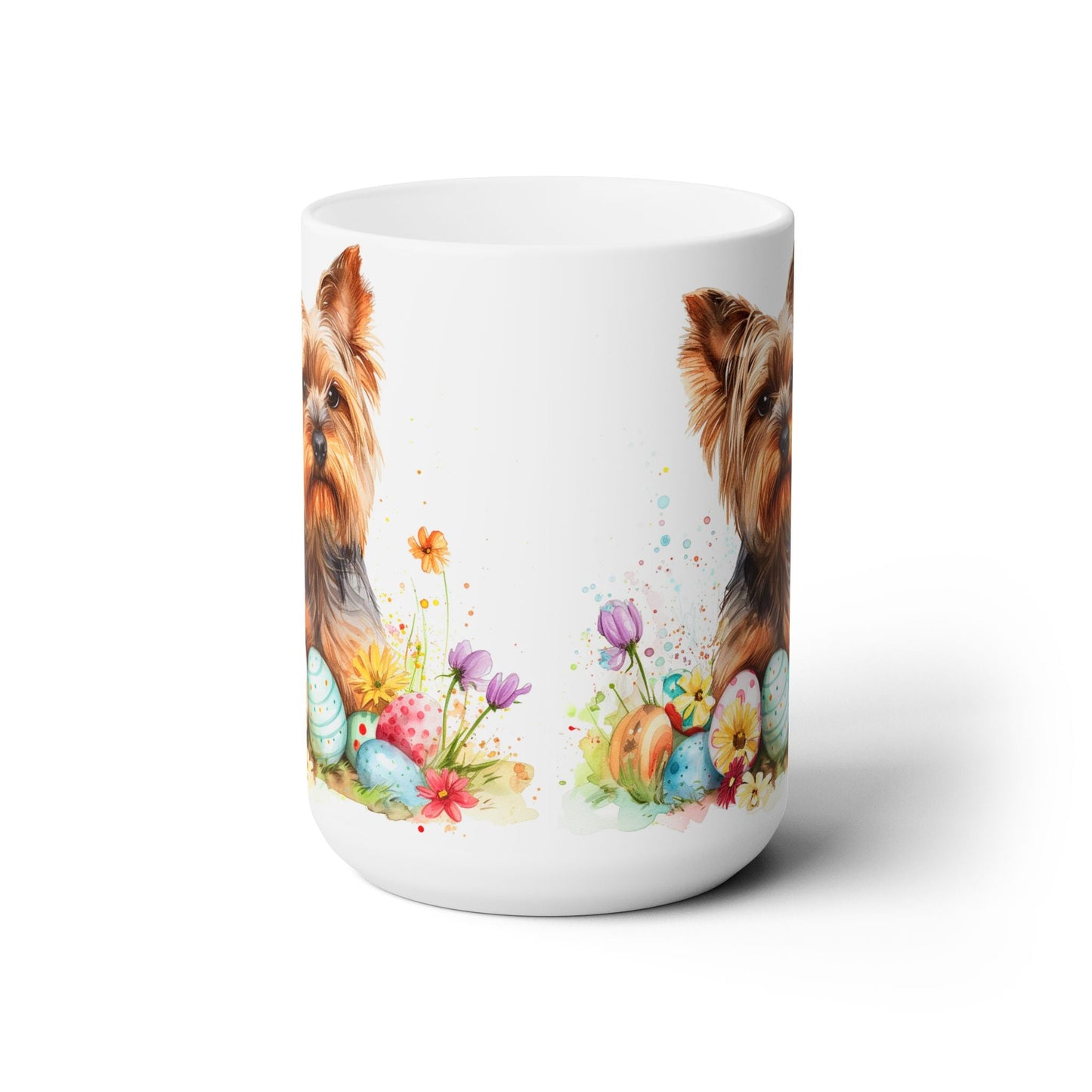 Yorkie Easter Mug – Yorkshire Terrier Coffee Cup with Spring Charm