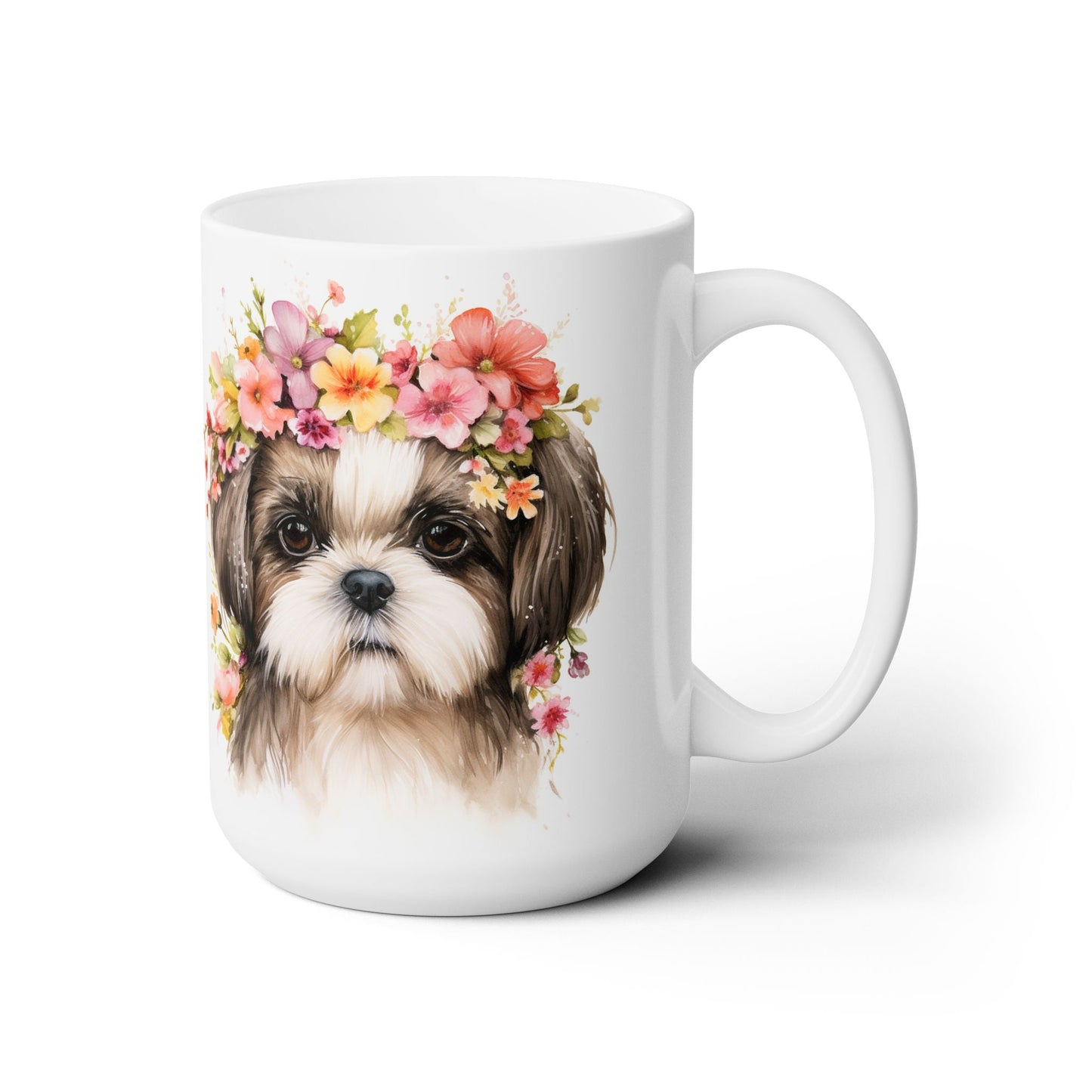 Shih Tzu Flower Crown Coffee Mug – Dog Mom Gift, Pet Lover Cup