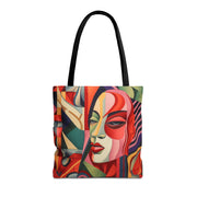 Abstract Cubist Art Tote Bag, Vibrant Canvas Shopping and Beach Bag