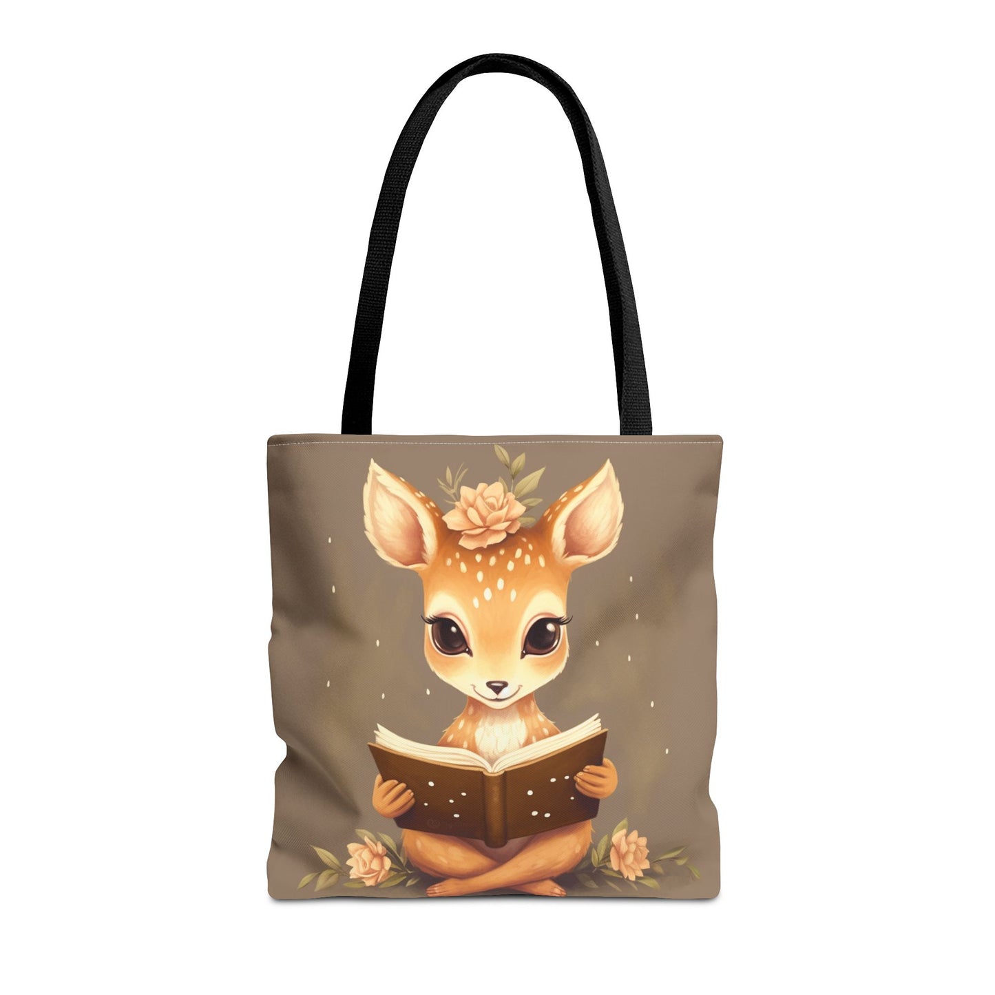 Whimsical Fawn Reader Canvas Tote Bag, Eco-Friendly Book Lover Gift