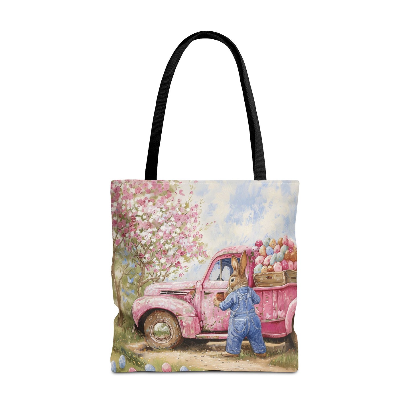 Easter Bunny Spring Blossom Tote Bag, Vintage Pink Truck Design