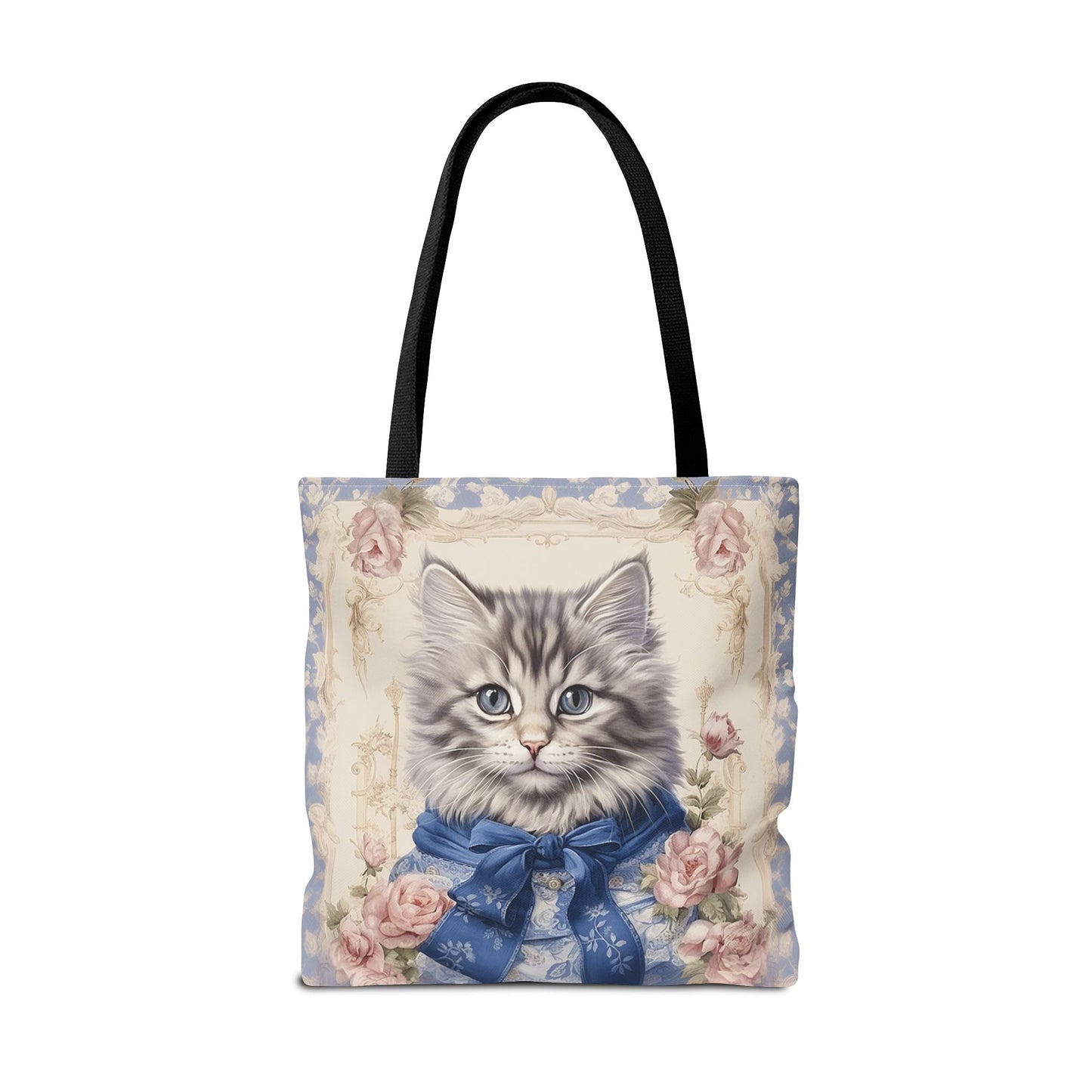 Charming Tabby Cat Tote Bag, Floral Vintage Design for Cat Lovers