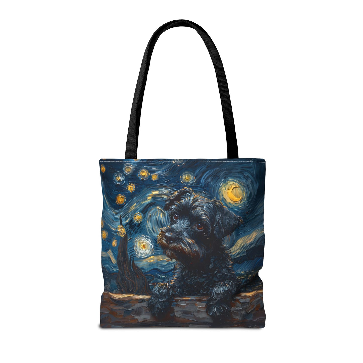 Starry Schnauzer Tote Bag with Van Gogh-Inspired Design