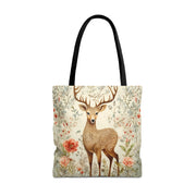 Deer Meadow Floral Tote Bag, Eco-Friendly Shopping and Book Bag