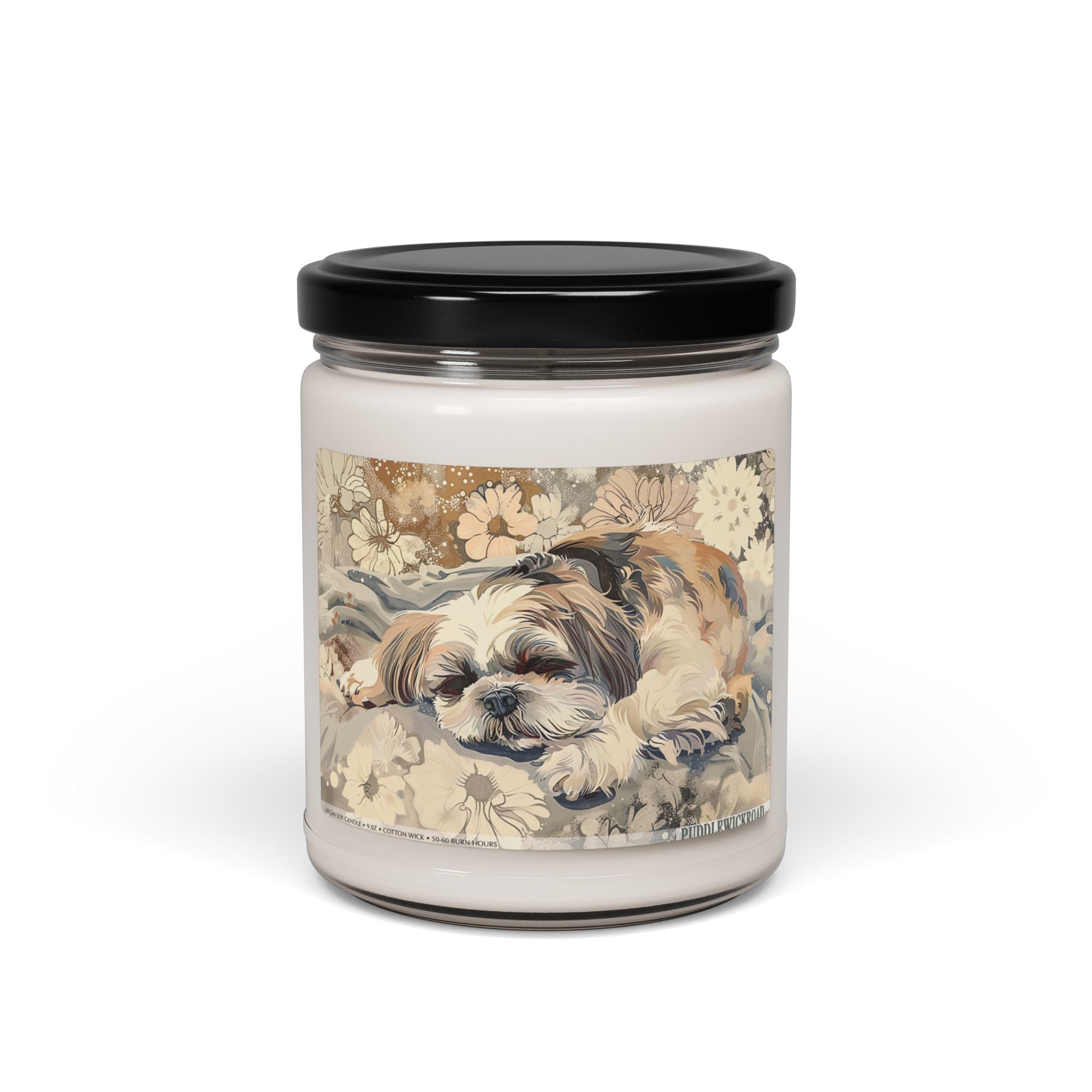 Shih Tzu Floral Art Candle – Cozy Gift for Dog Lovers