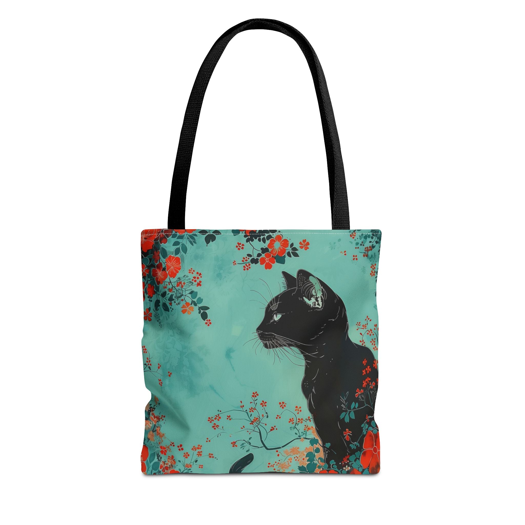 Blossoming Black Cat Floral Tote Bag, Artistic Canvas for Cat Lovers